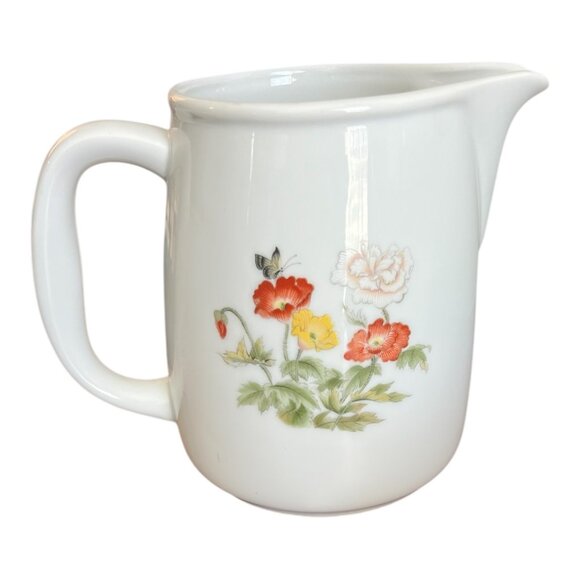 Vintage White Porcelain Floral Creamer Pitcher With Handle & Spout - Picture 6 of 8